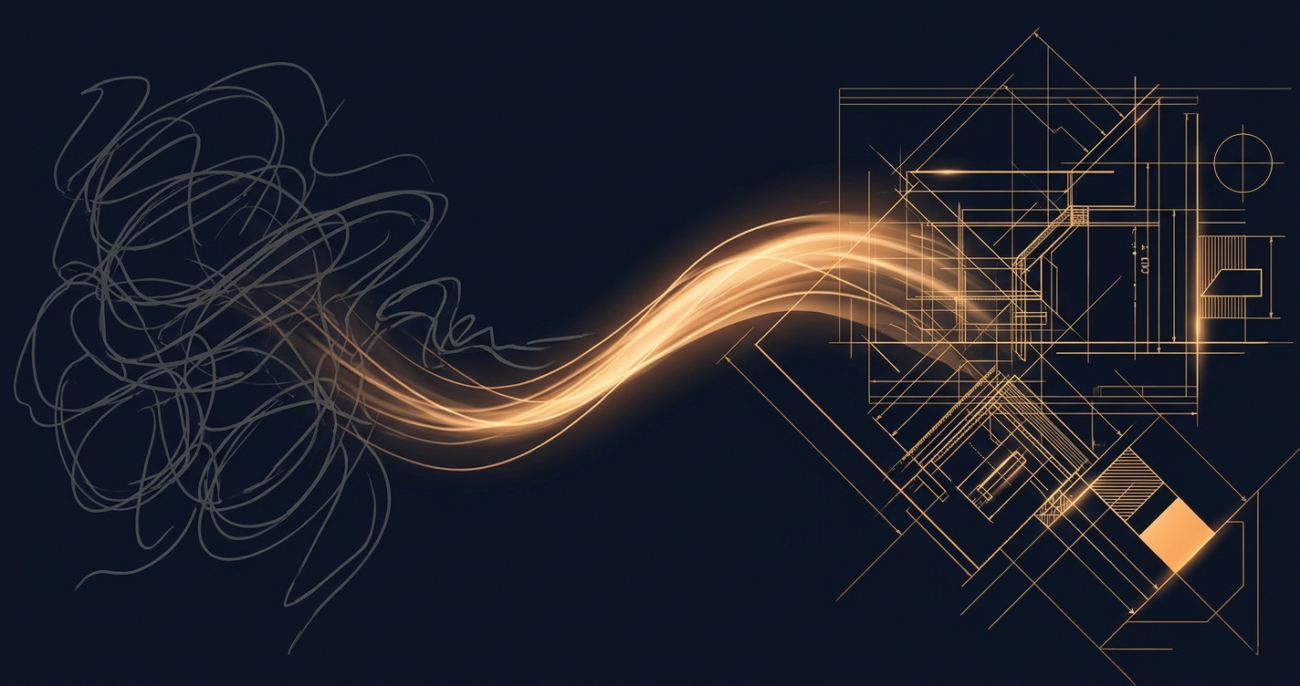 Sketch turning into a blueprint, illustrating how to write prompts for better Claude results